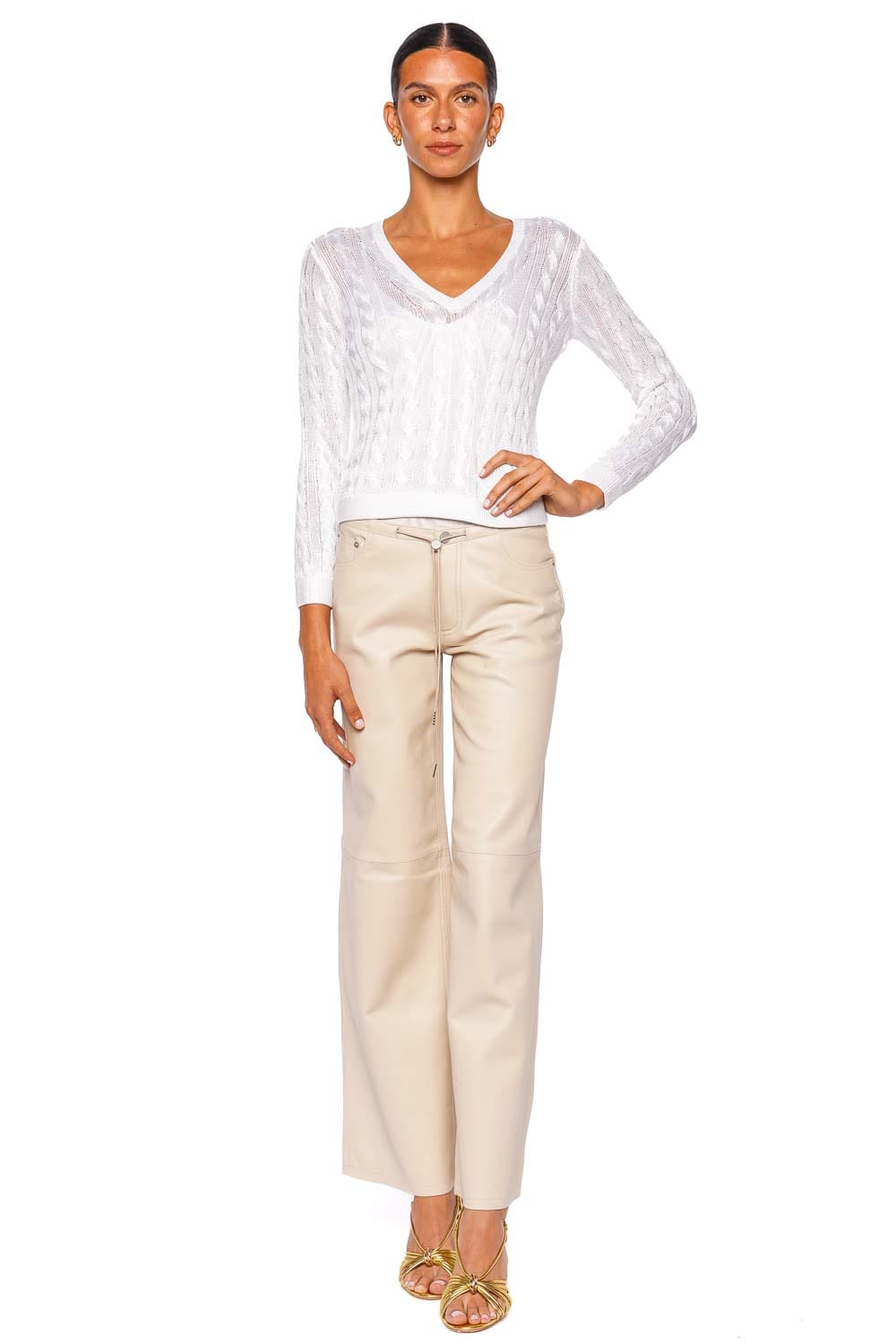 L'AGENCE Preston V Neck Cable Knit Pullover