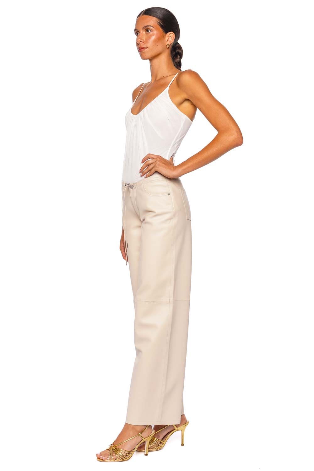 L'AGENCE Gelina White Ruched Mesh Bodysuit