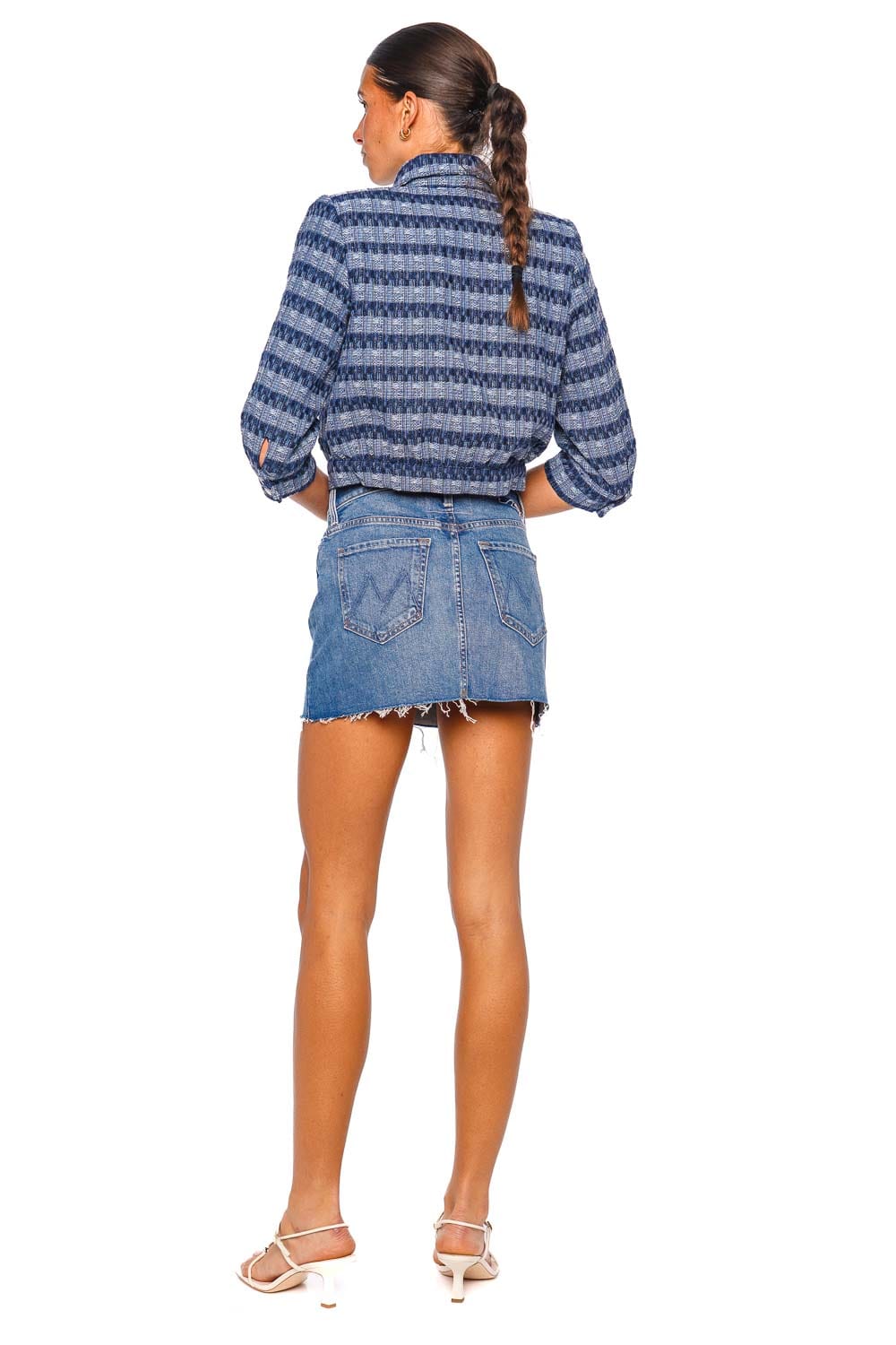 Jia Blue Striped Tweed Cropped Jacket