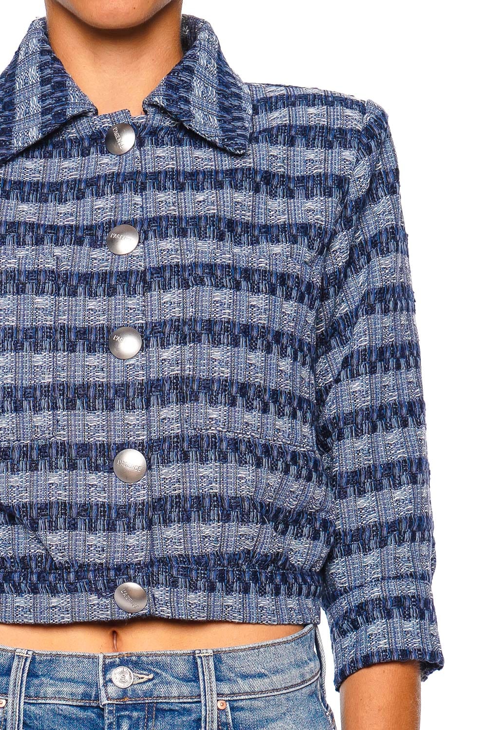 Jia Blue Striped Tweed Cropped Jacket