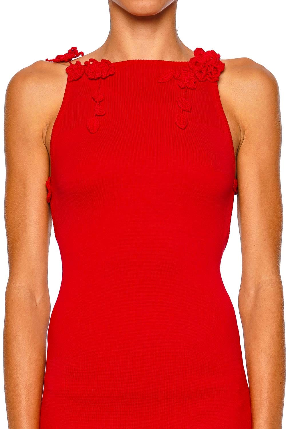 Giuliana Vermillion Floral Knit Midi Dress