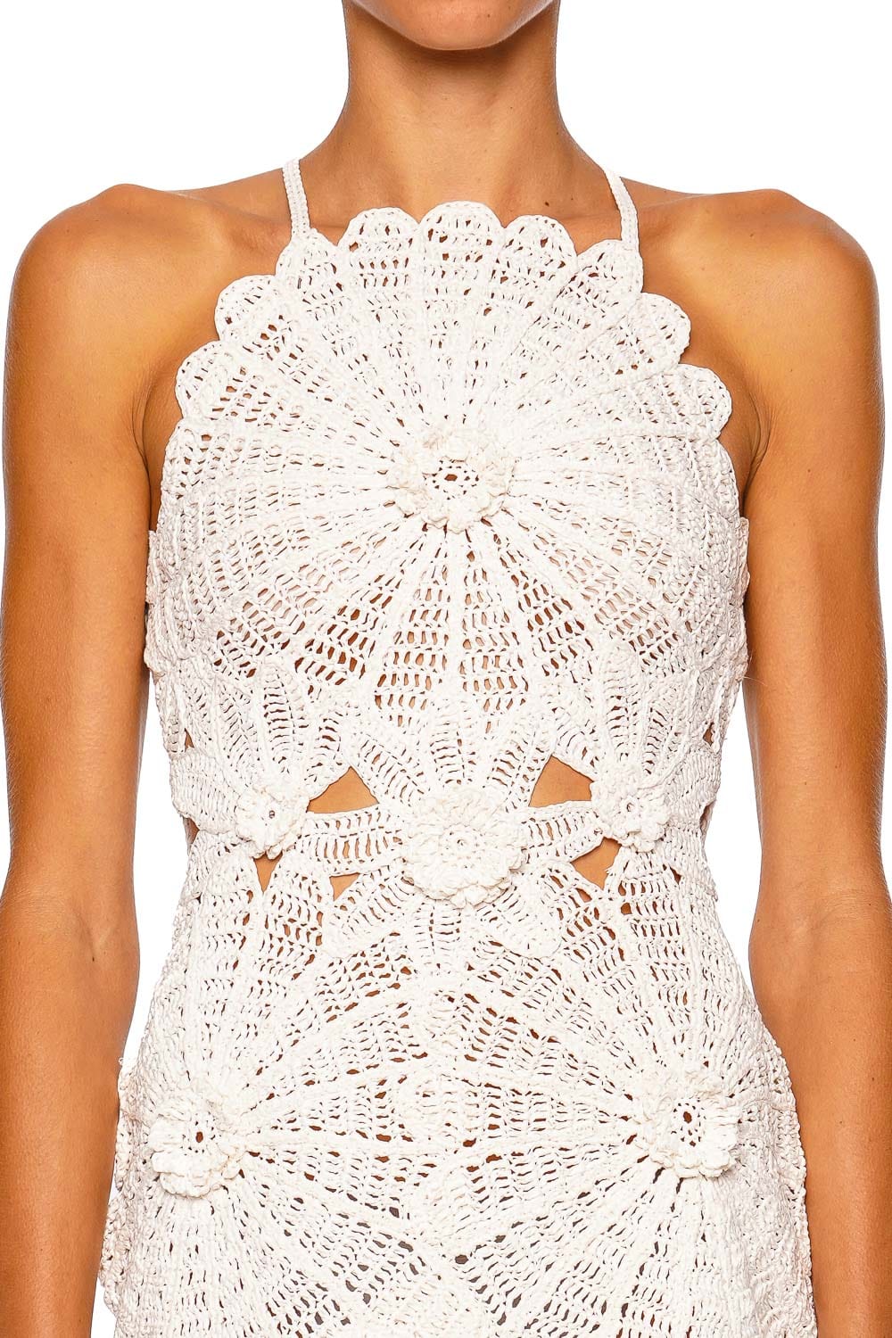 Samelia Hand Crochet Floral Raffia Mini Dress
