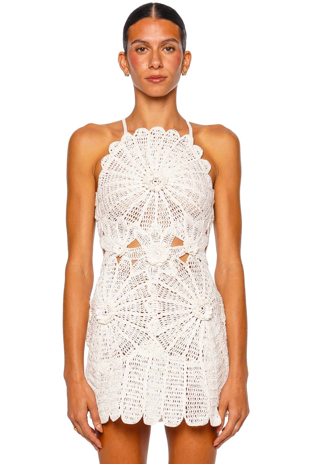 Samelia Hand Crochet Floral Raffia Mini Dress