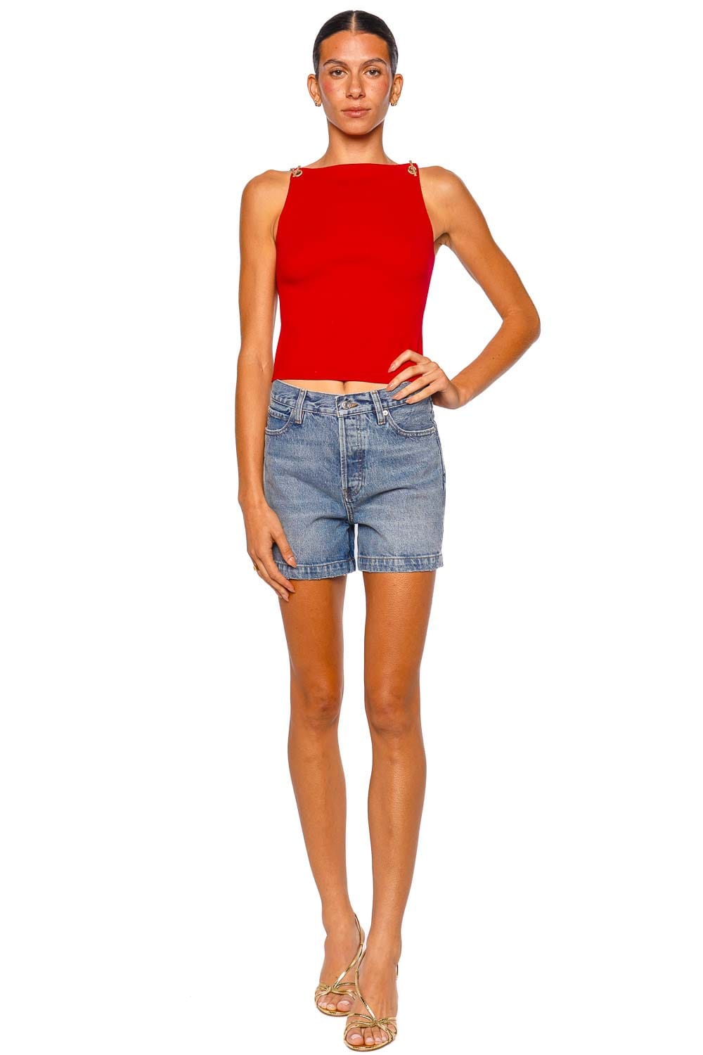 Cult Gaia Georgette Vermillion Chain Shoulder Knit Top