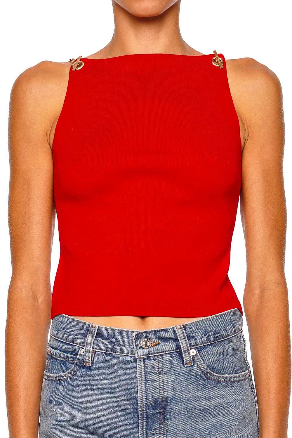 Cult Gaia Georgette Vermillion Chain Shoulder Knit Top