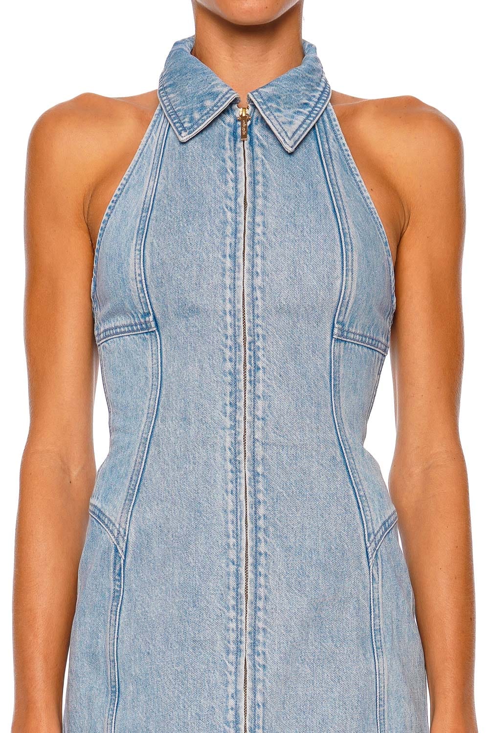 Cult Gaia CHARO Vintage Blue Sleeveless Halter Mini Dress