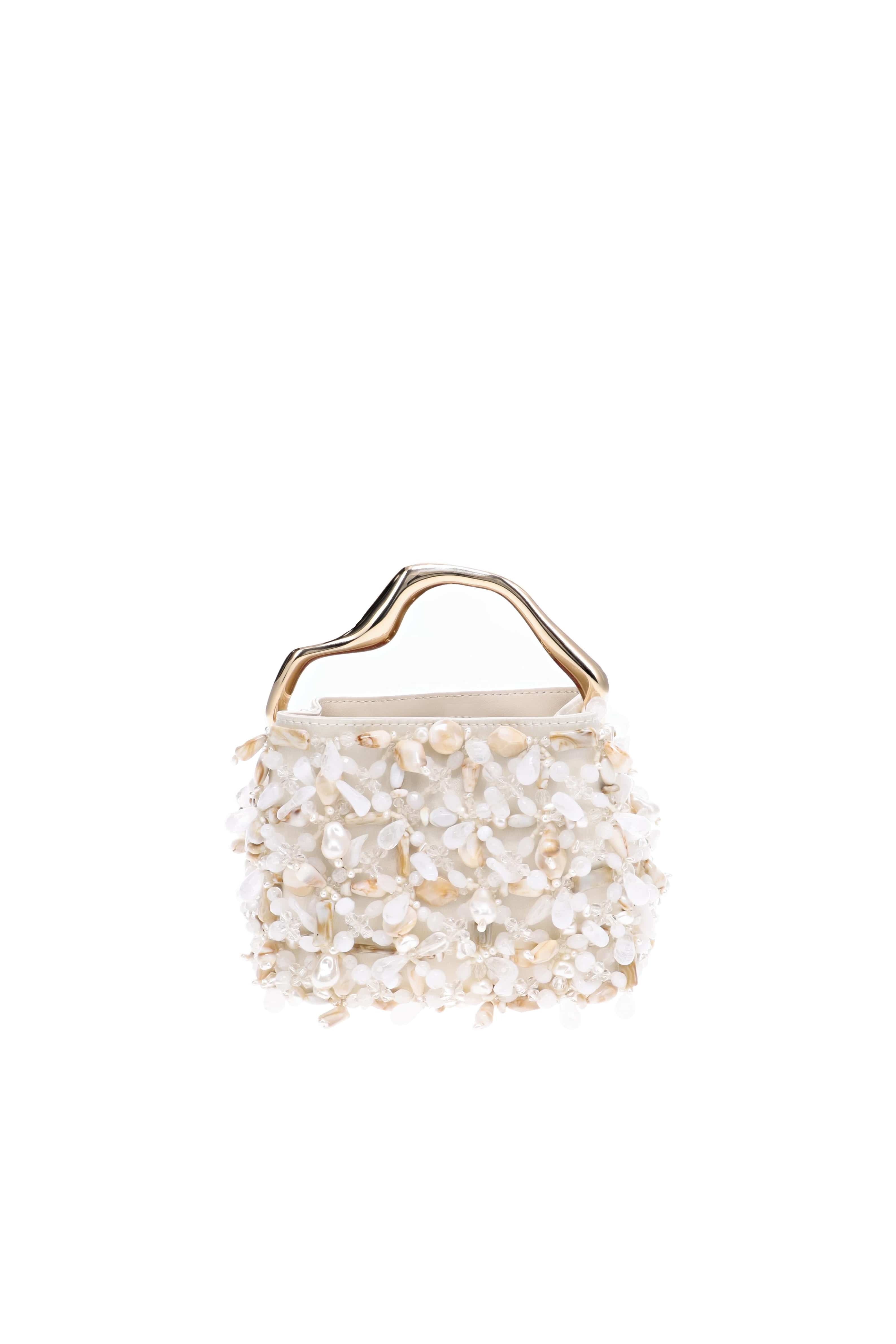 Cult Gaia Solene Mini Off White Embellished Top Handle Bag