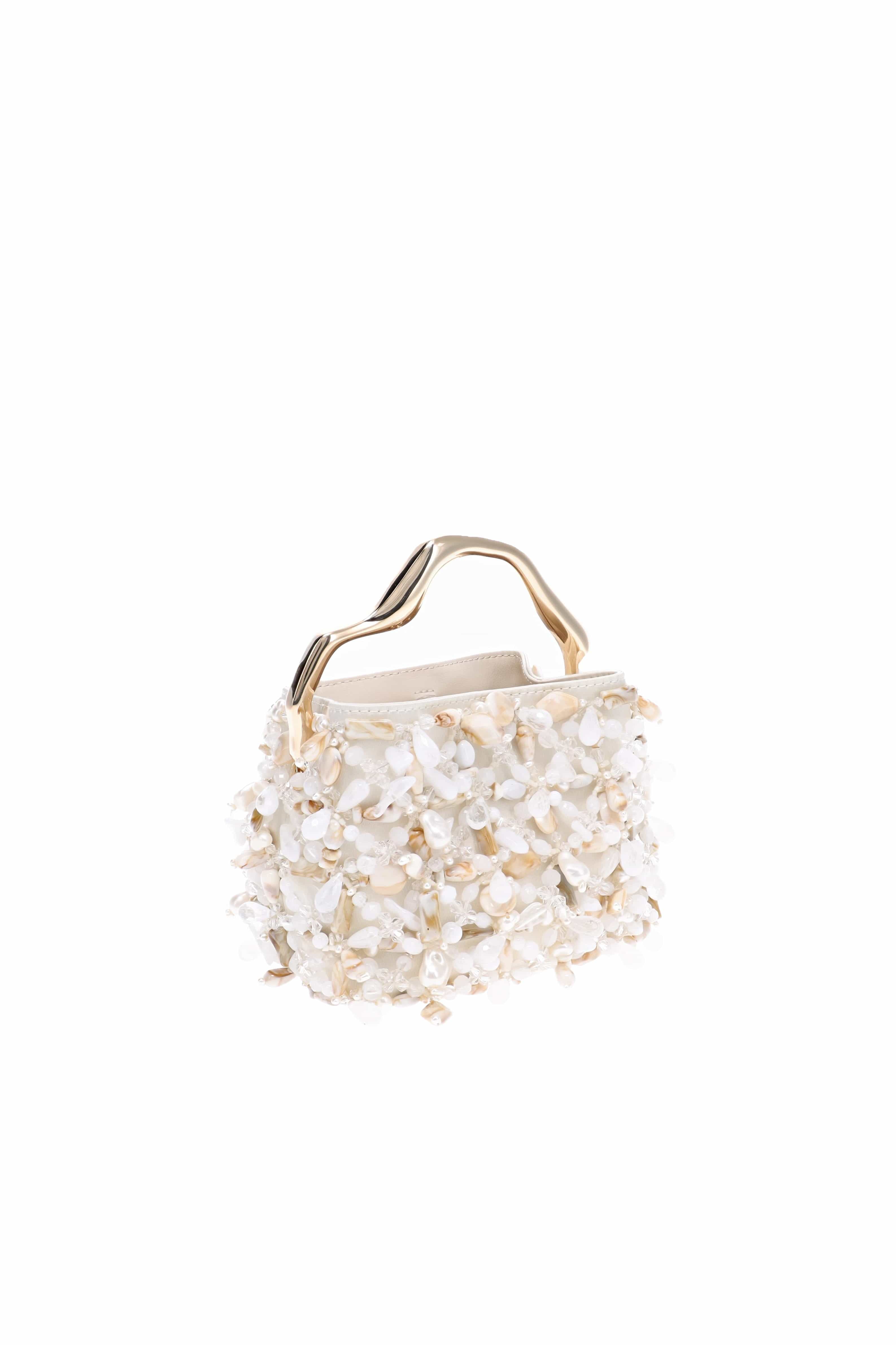 Cult Gaia Solene Mini Off White Embellished Top Handle Bag