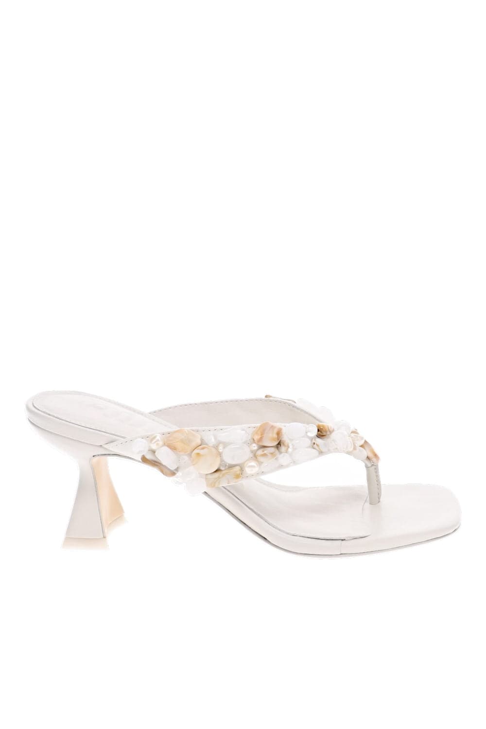 Cult Gaia ABI Antique White Embellished Thong Mid Heel Sandals