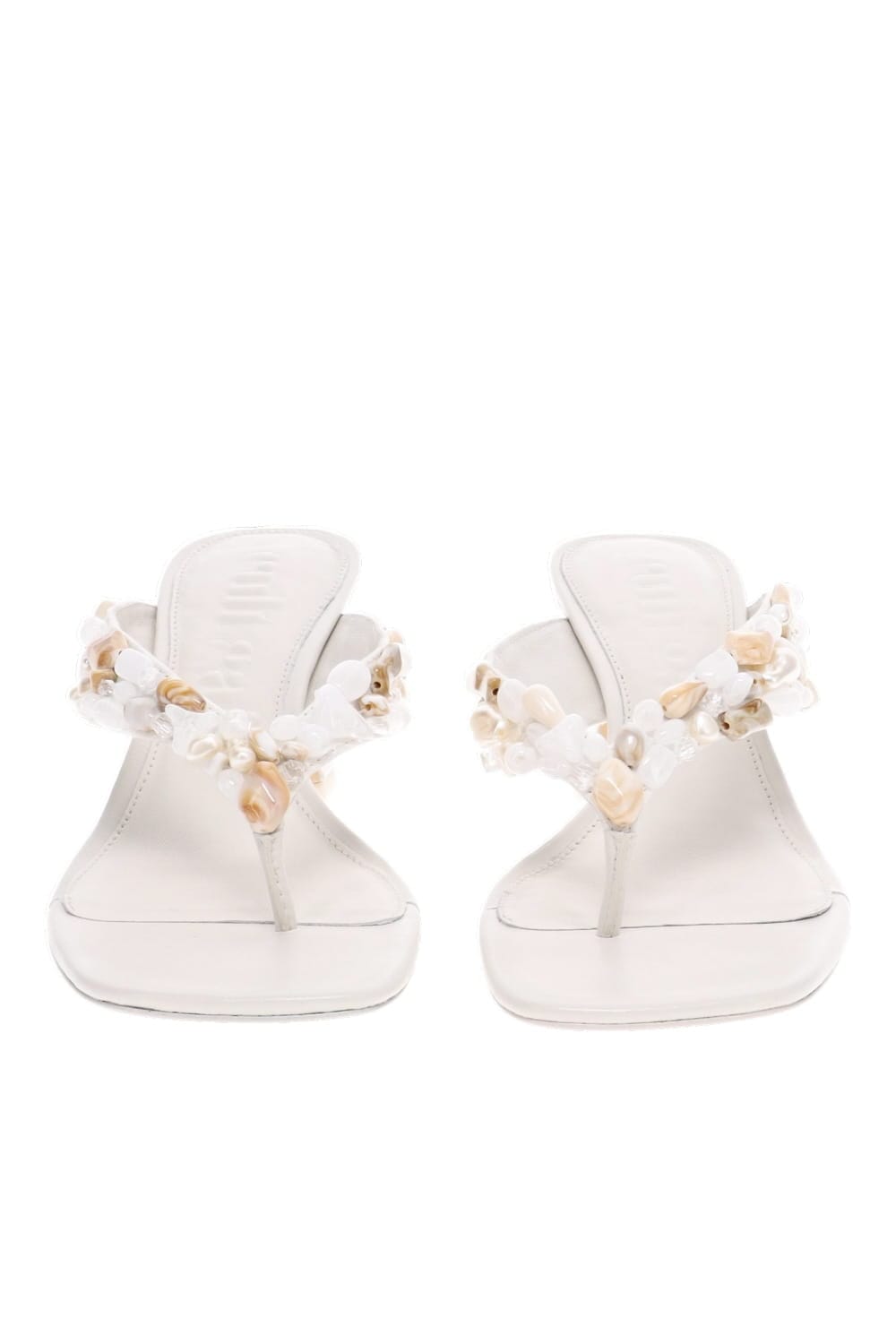 Cult Gaia ABI Antique White Embellished Thong Mid Heel Sandals