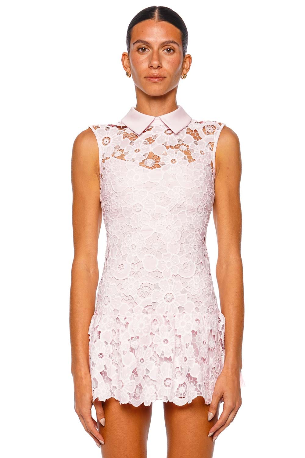 Self-portrait Pink Lace Sleeveless Collared Mini Dress Self-portrait Pink Lace Sleeveless Collared Mini Dress