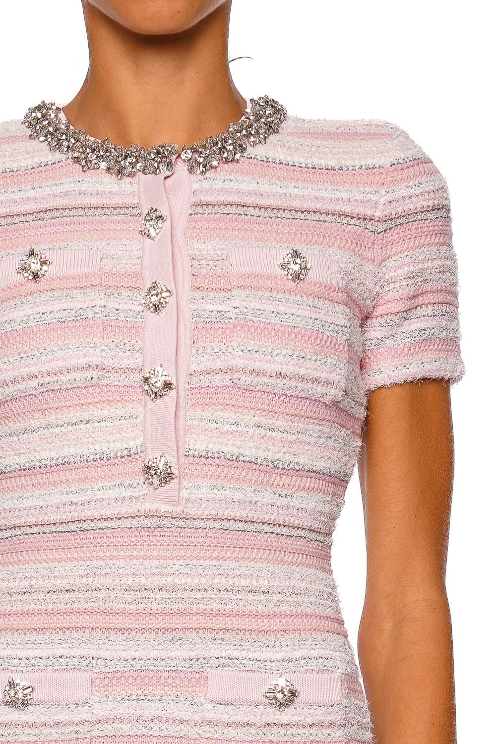 Self-portrait Pink Embellished Short Sleeve Knit Mini Dress Self-portrait Pink Embellished Short Sleeve Knit Mini Dress