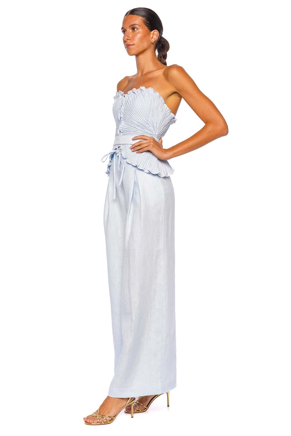 Andres Otalora De Tres Pleated Peplum Strapless Top