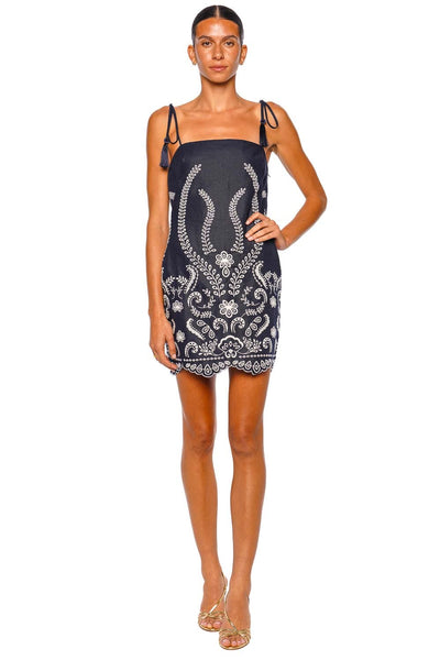 Luz Nace Navy Embroidered Linen Mini Dress