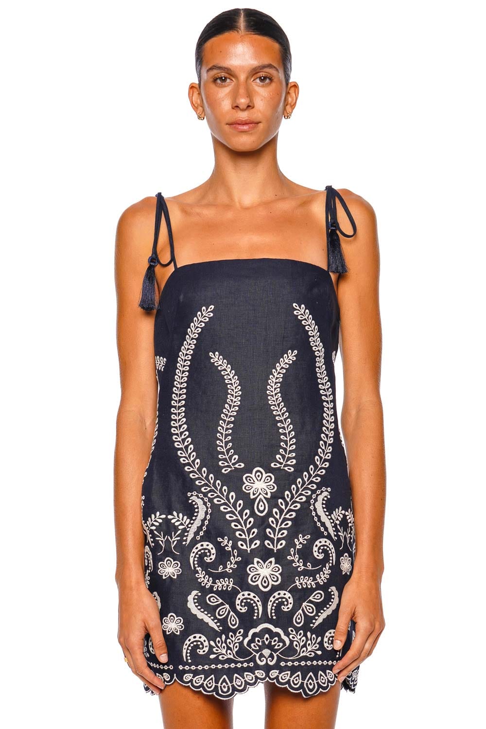 Andres Otalora Luz Nace Navy Embroidered Strappy Mini Dress
