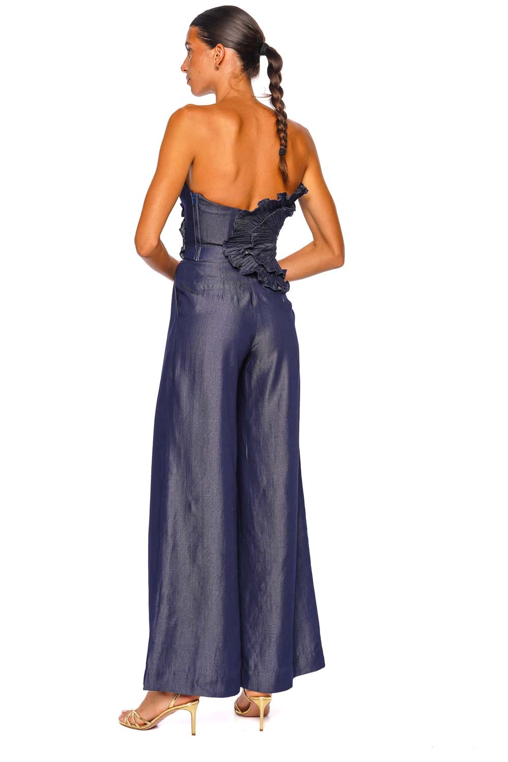 Andres Otalora Mediterranea Navy Strapless Wide Leg Jumpsuit