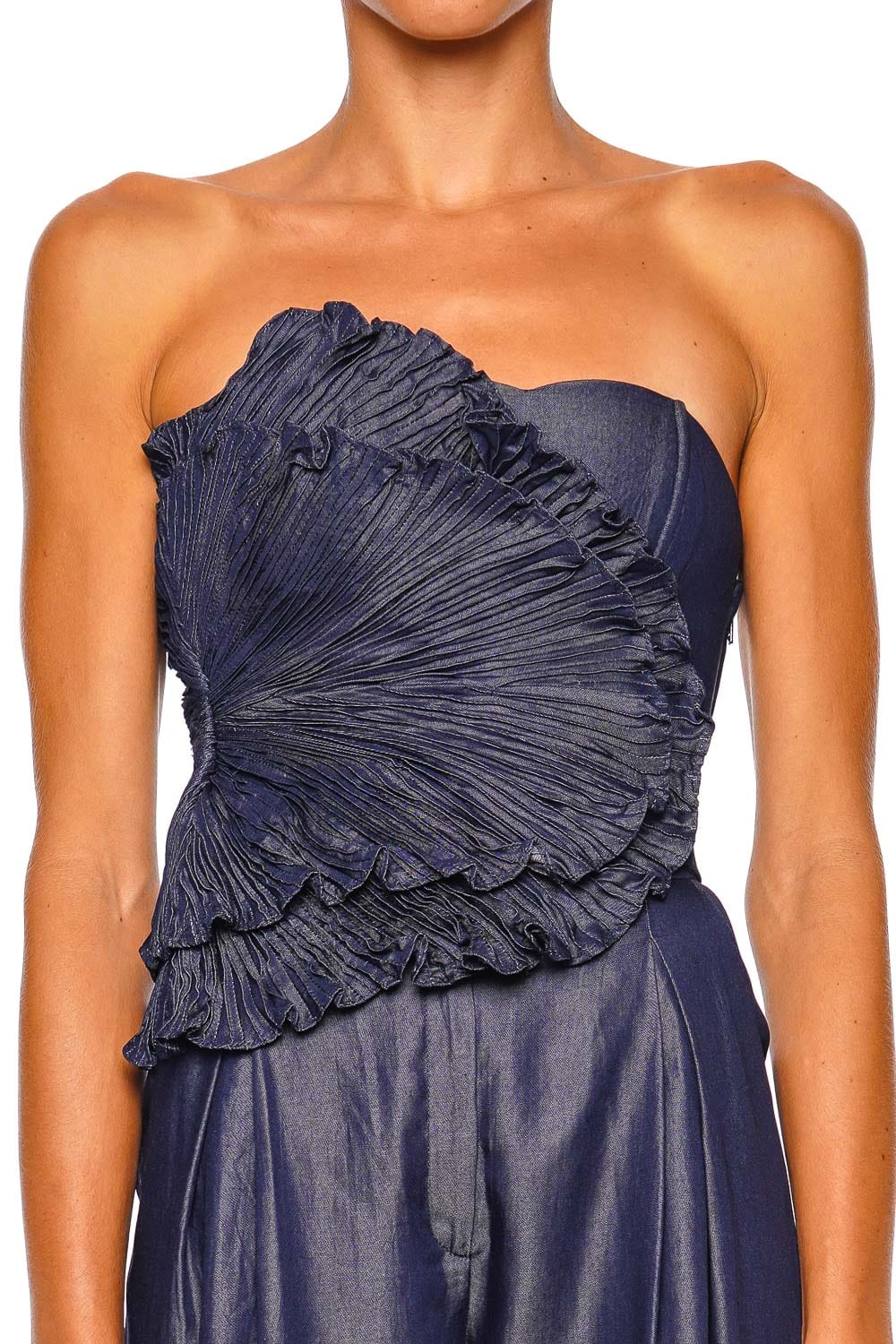 Andres Otalora Mediterranea Navy Strapless Wide Leg Jumpsuit
