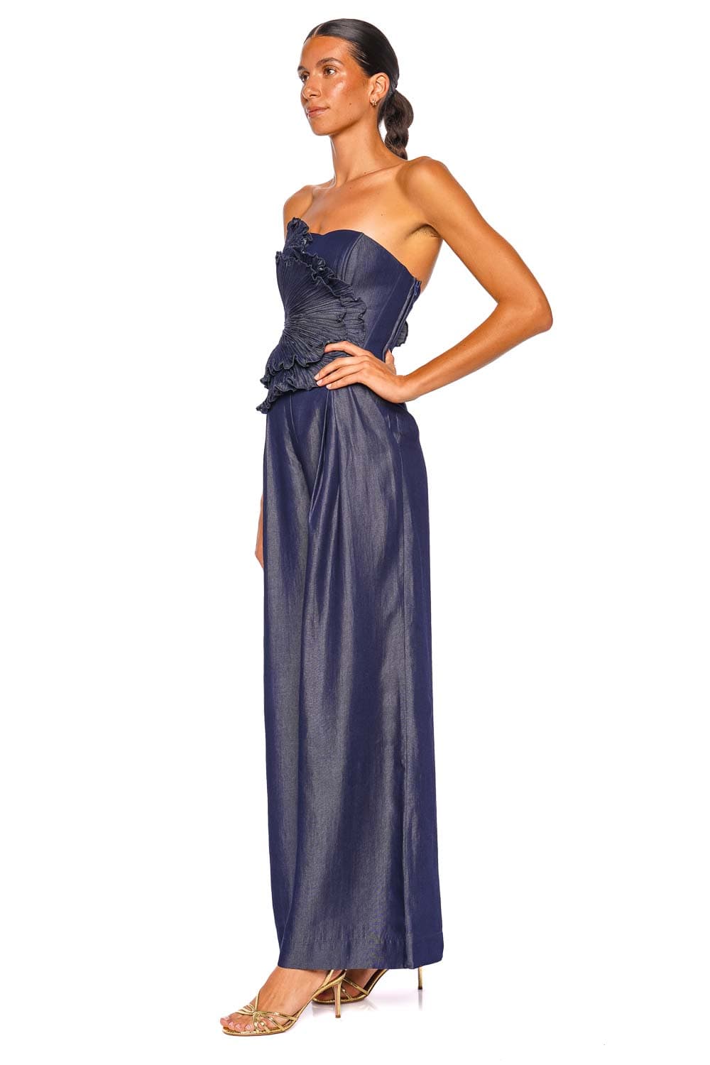 Andres Otalora Nuestro Verano Navy Strapless Wide Leg Jumpsuit