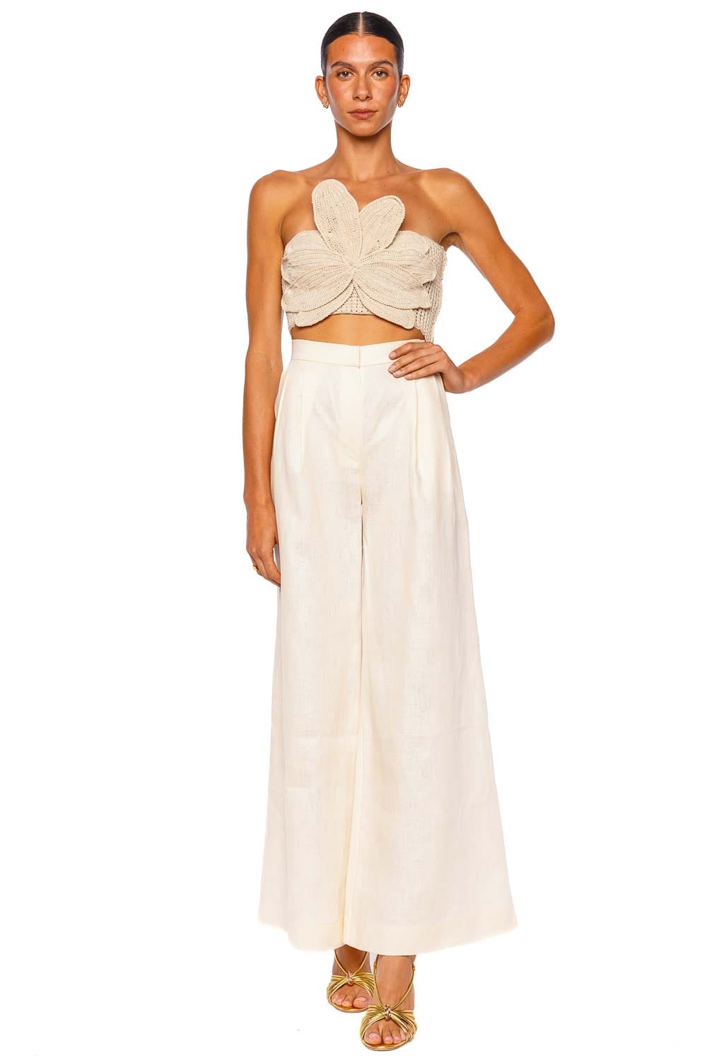 Andres Otalora Synde Ivory Strapless Floral Crop Top