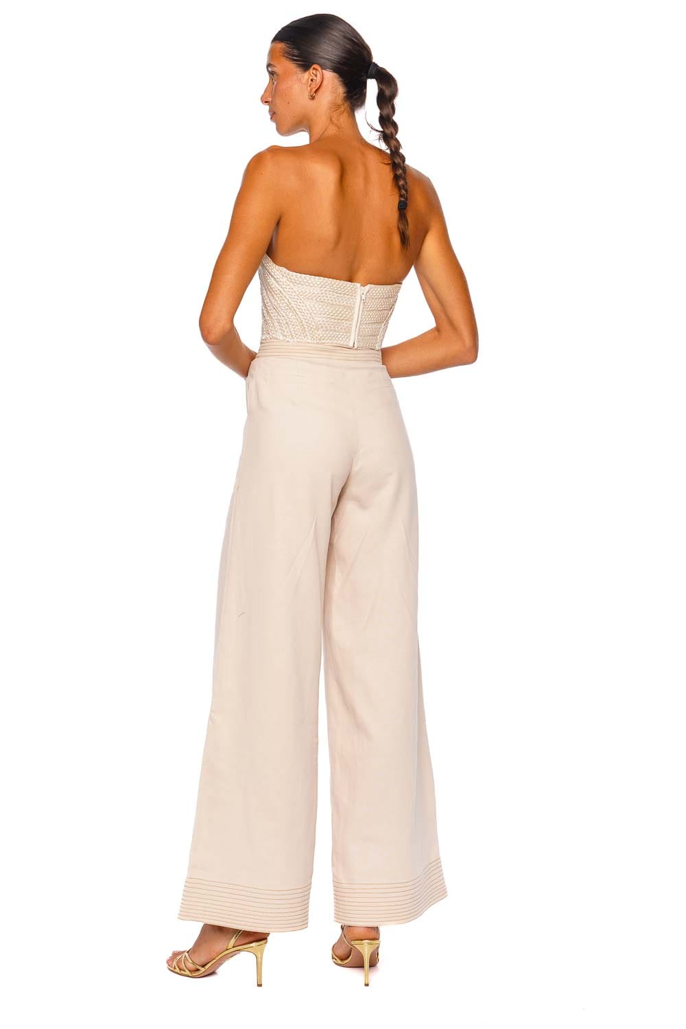 Andres Otalora Eu Amore Ivory Strapless Wide Leg Jumpsuit