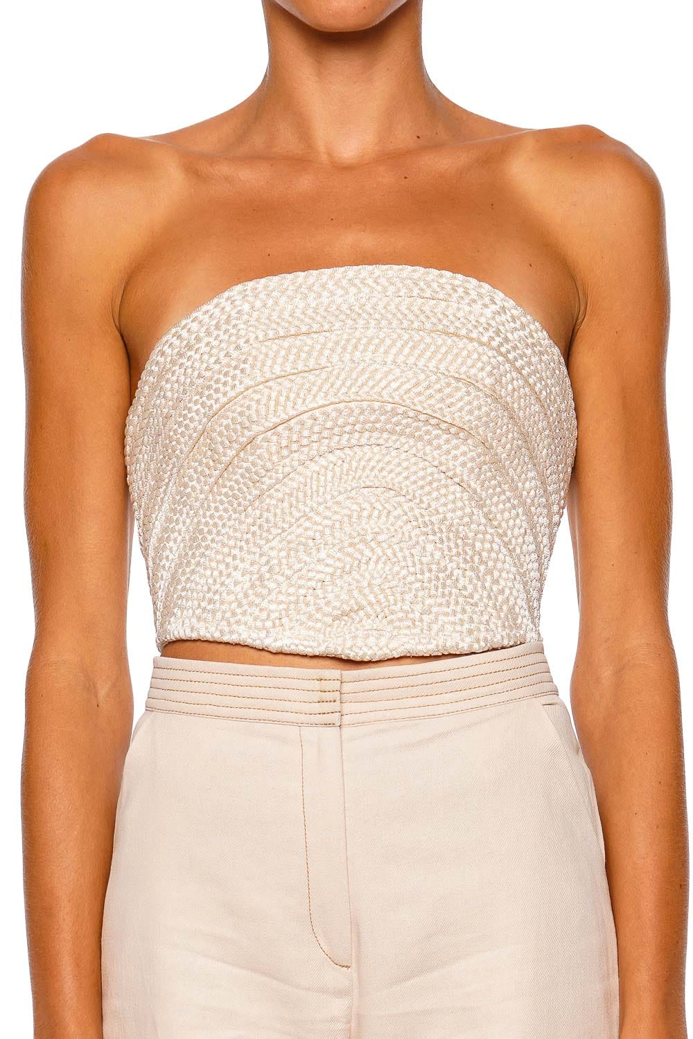 Andres Otalora Eu Amore Ivory Strapless Wide Leg Jumpsuit