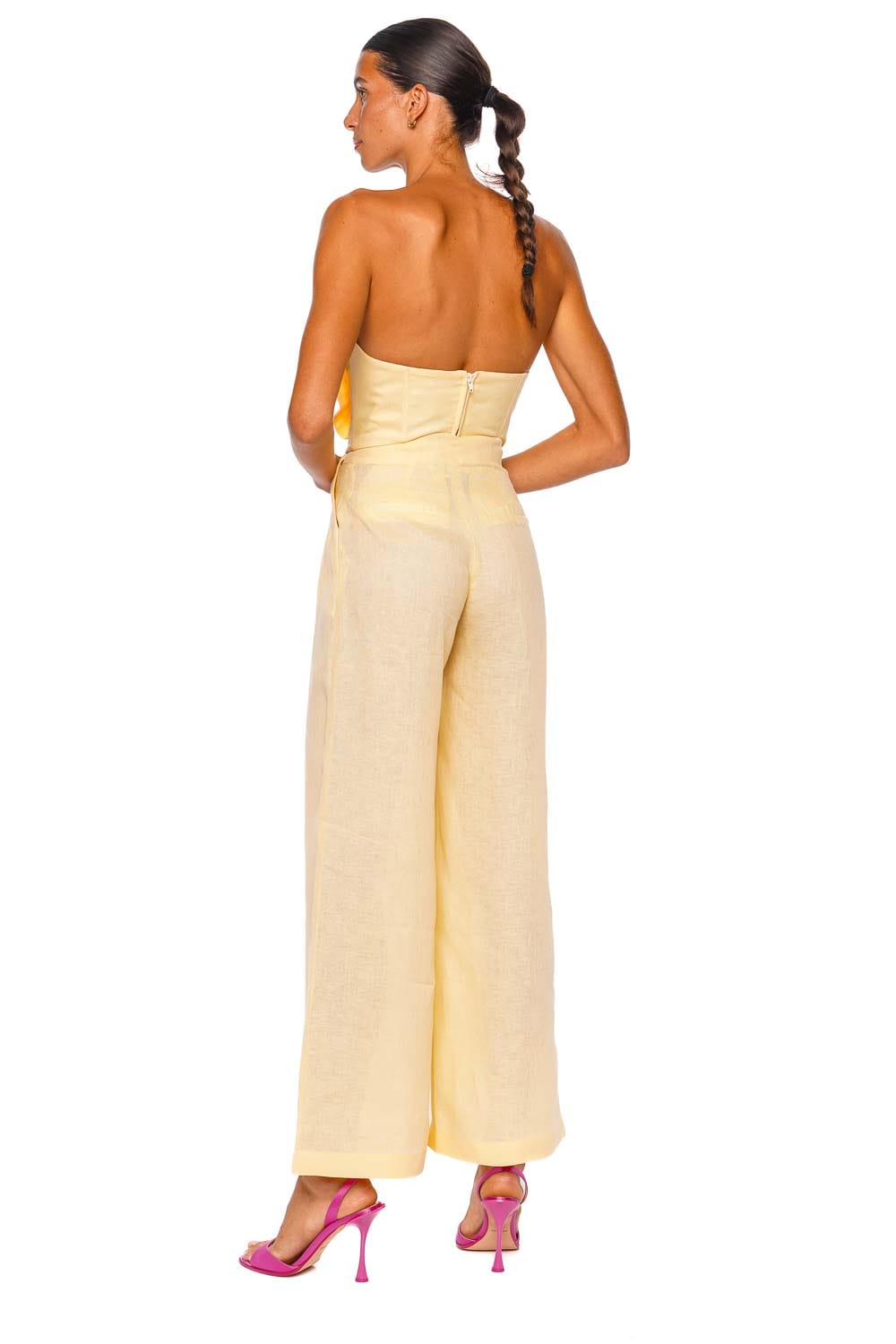Andres Otalora Ocres Rosette Linen Strapless Top