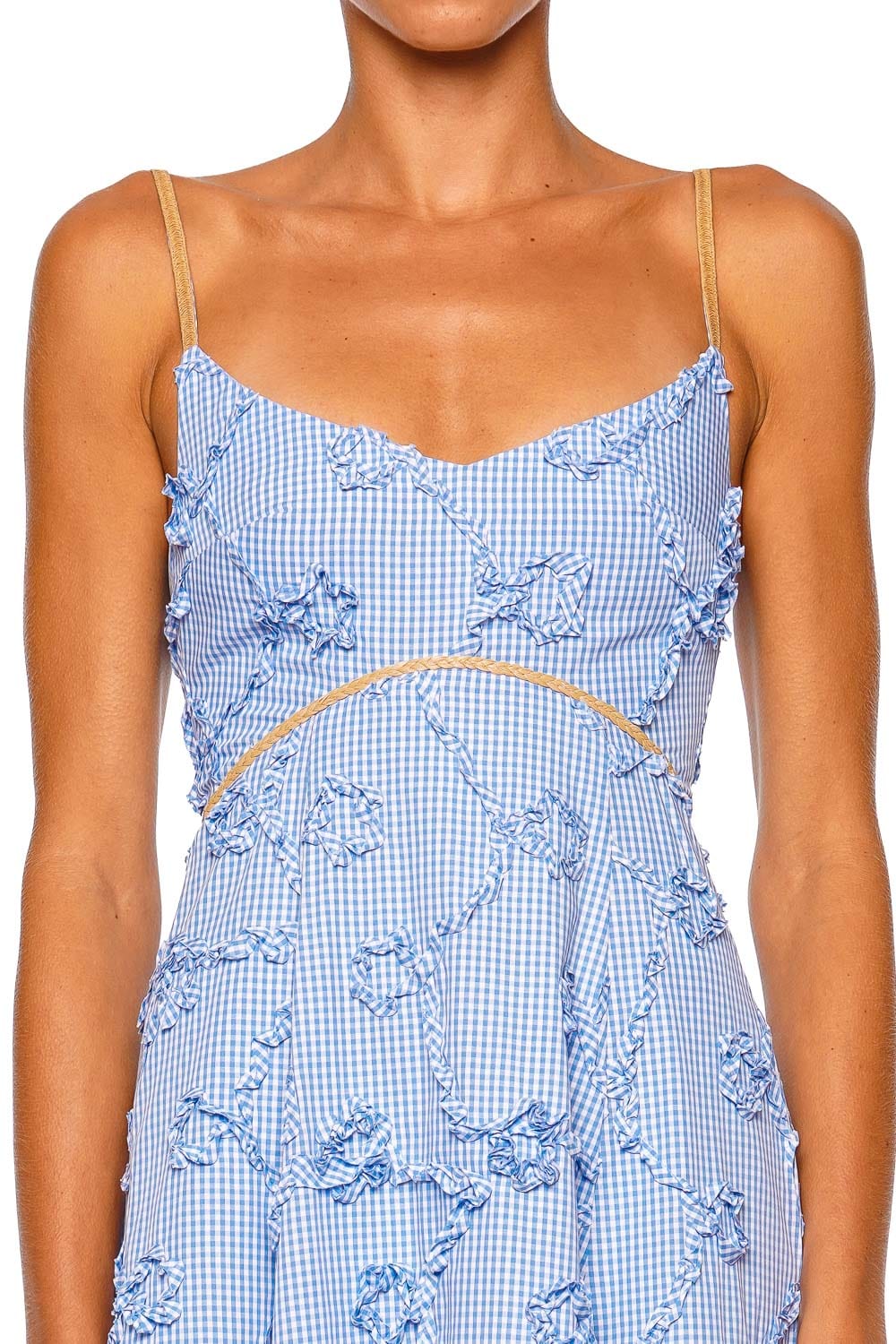 CLEA Harlow Blue Gingham Floral Embroidered Maxi Dress