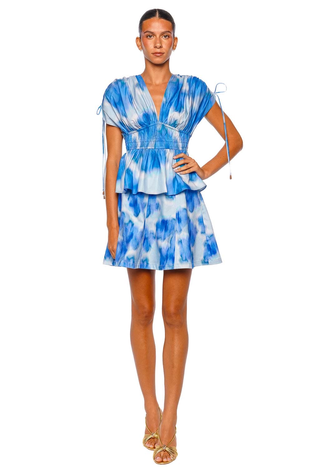 CLEA Savannah Top Blue Cap Sleeve Peplum Top