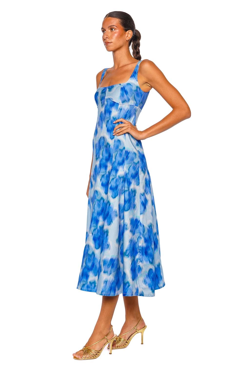 CLEA Charlie Pleated Floral Cotton Twill Midi Dress