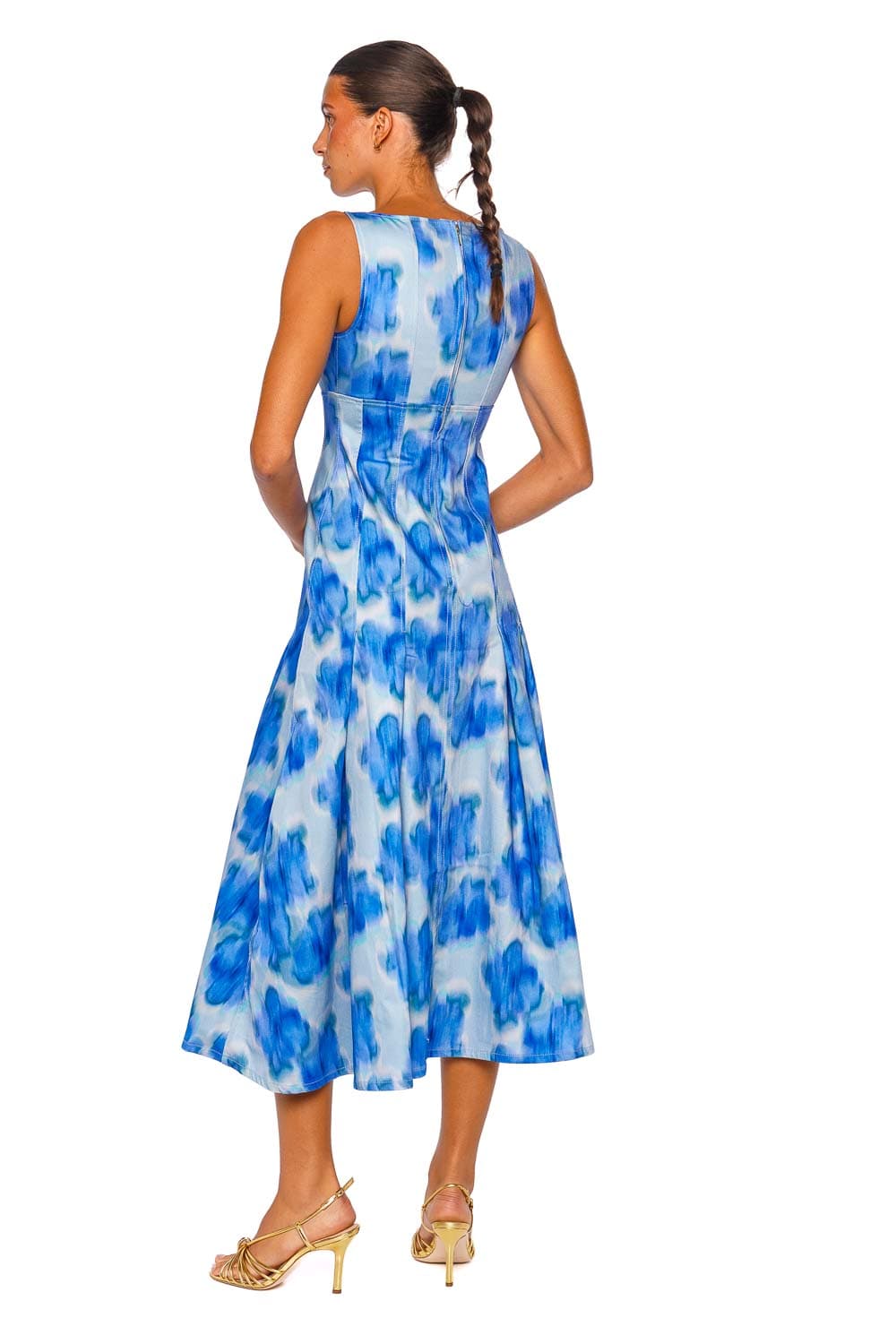 CLEA Charlie Pleated Floral Cotton Twill Midi Dress