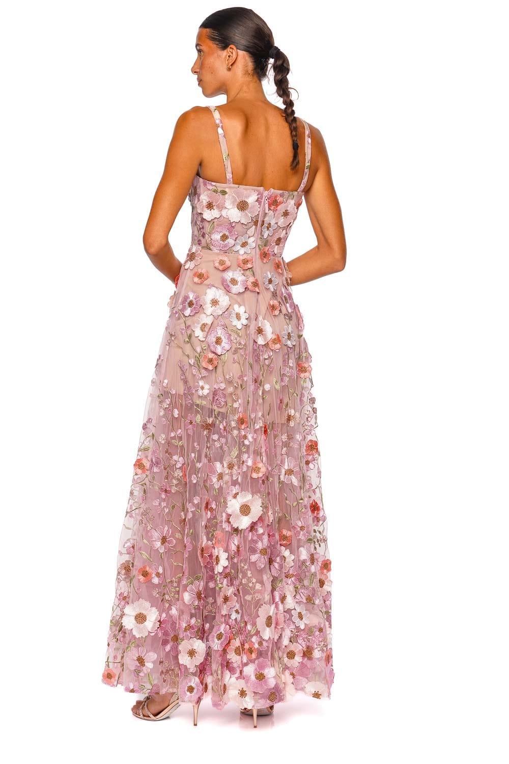 Bronx and Banco Venice 3D Floral Jasmine Pink Multi Strappy Maxi Gown