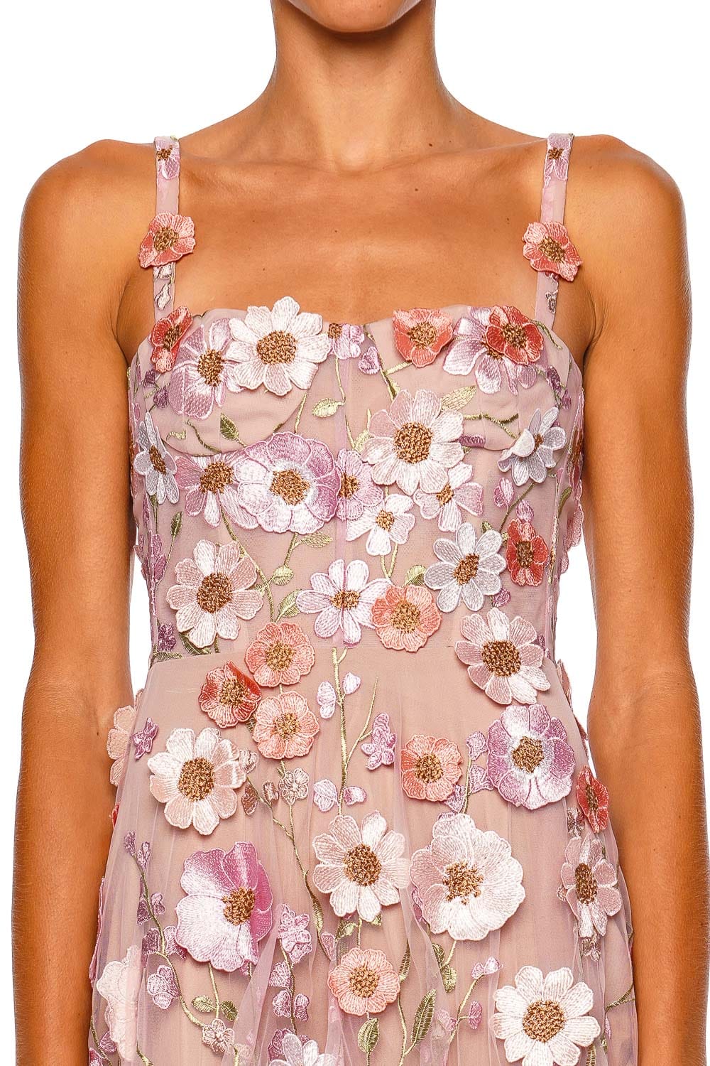 Bronx and Banco Venice 3D Floral Jasmine Pink Multi Strappy Maxi Gown