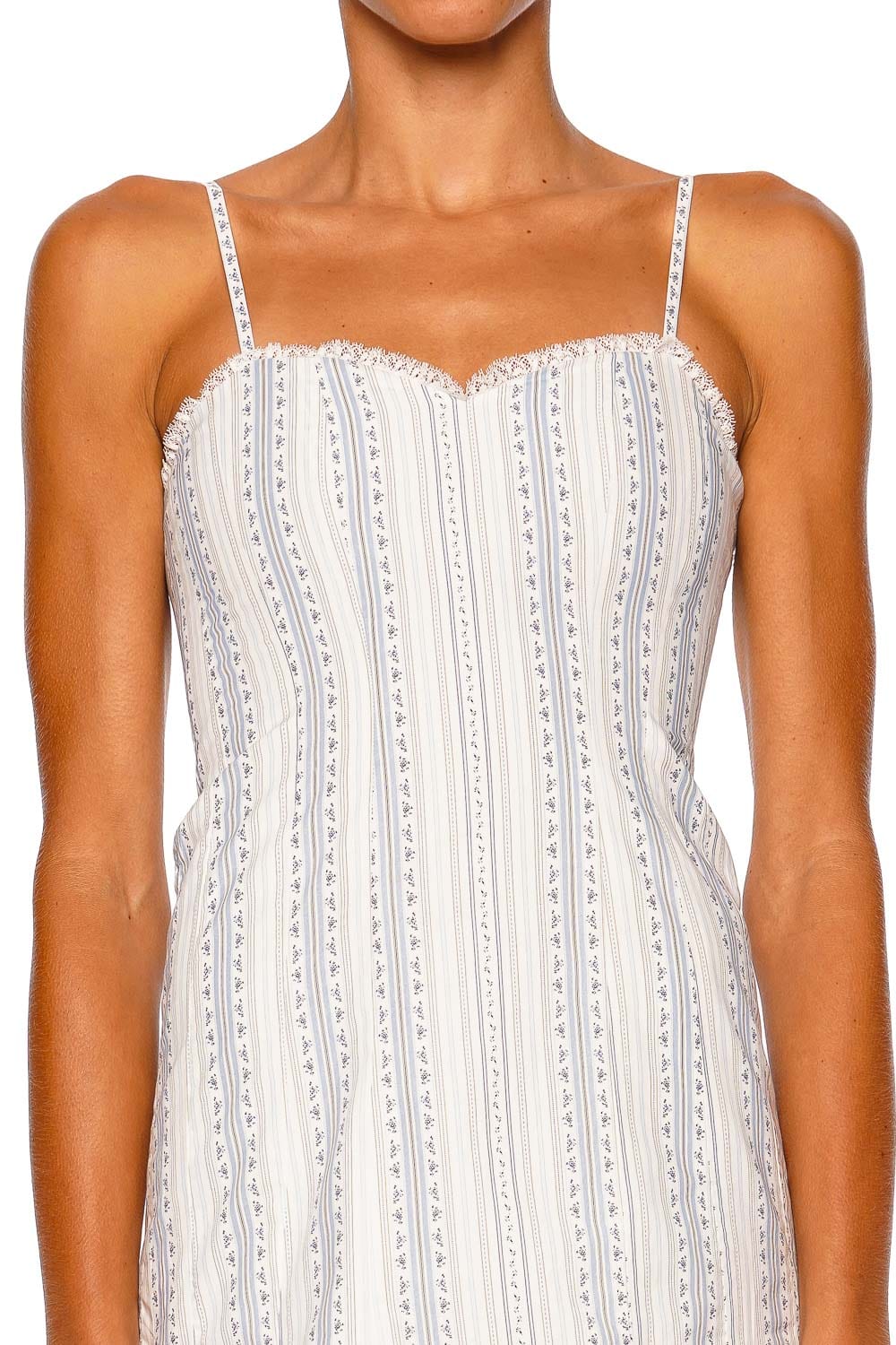 LoveShackFancy Jayna Cinched Blue Strappy Mini Dress