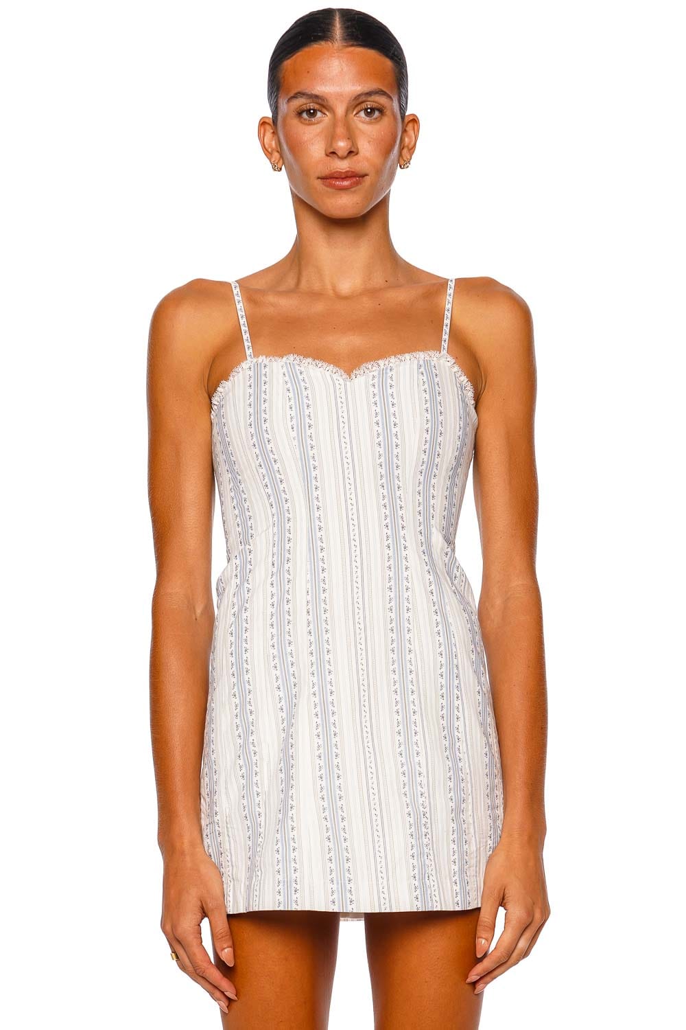 LoveShackFancy Jayna Cinched Blue Strappy Mini Dress