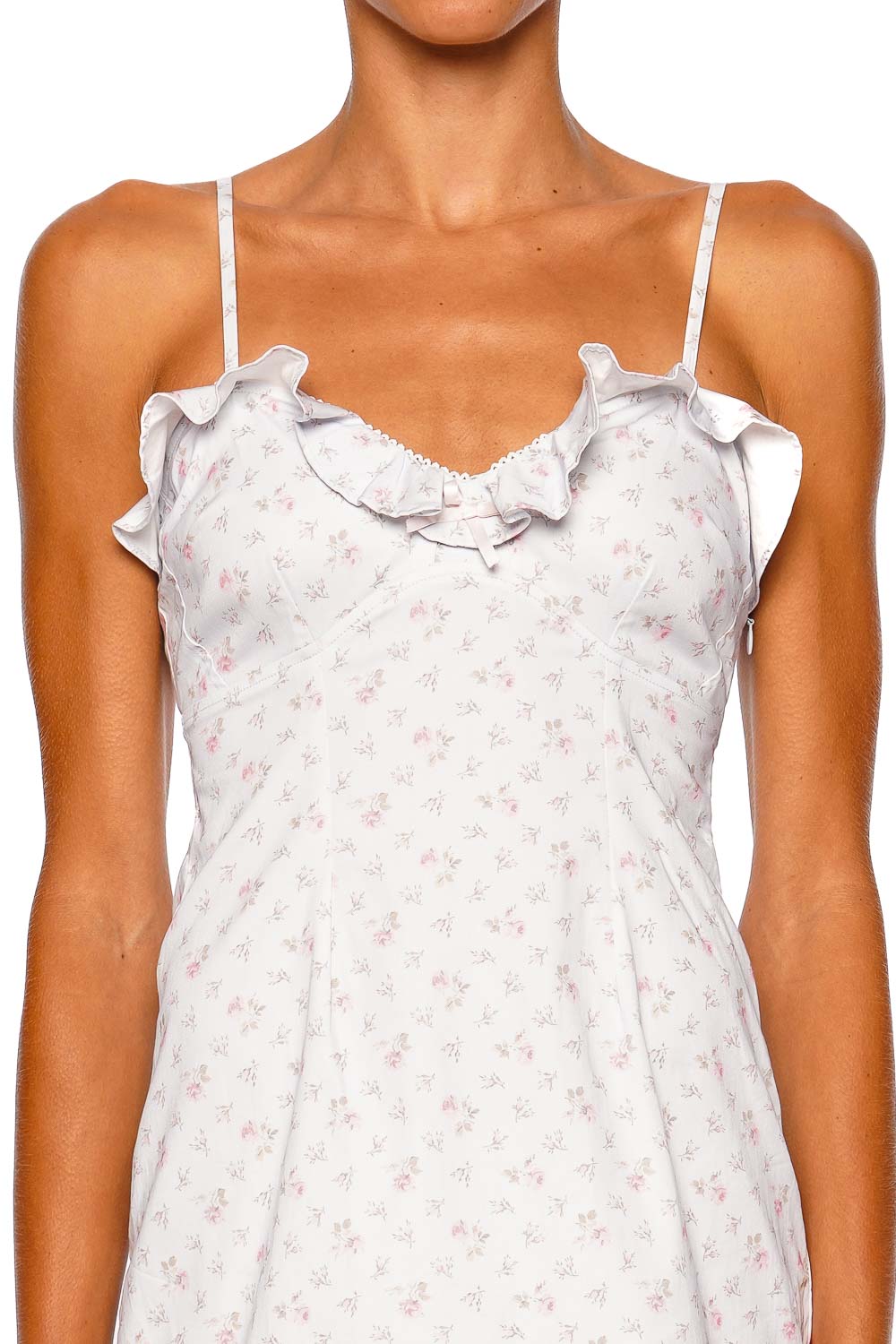 LoveShackFancy Stephania White Floral Strappy Mini Dress