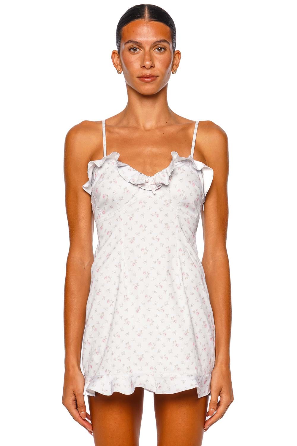 LoveShackFancy Stephania White Floral Strappy Mini Dress