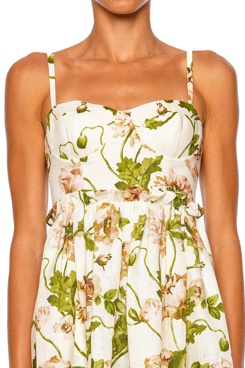 Cara Cara Kori Mini Dress Egret Floral Strappy Fit and Flare Dress