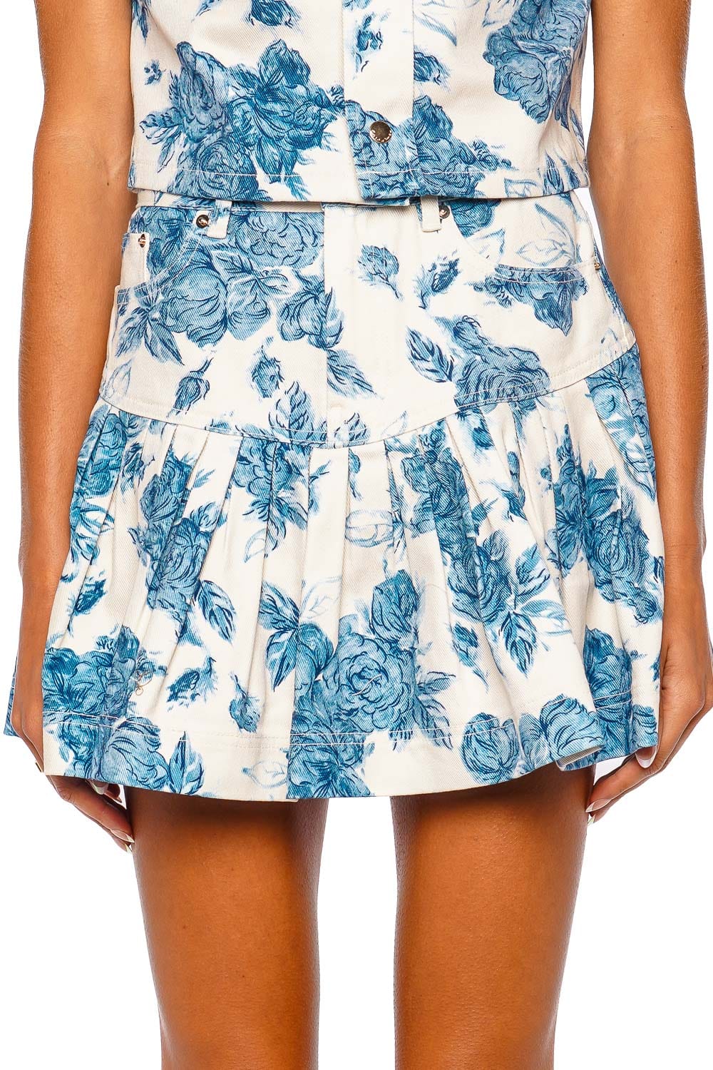Cara Cara Ohara Blue Floral Tiered Mini Skirt