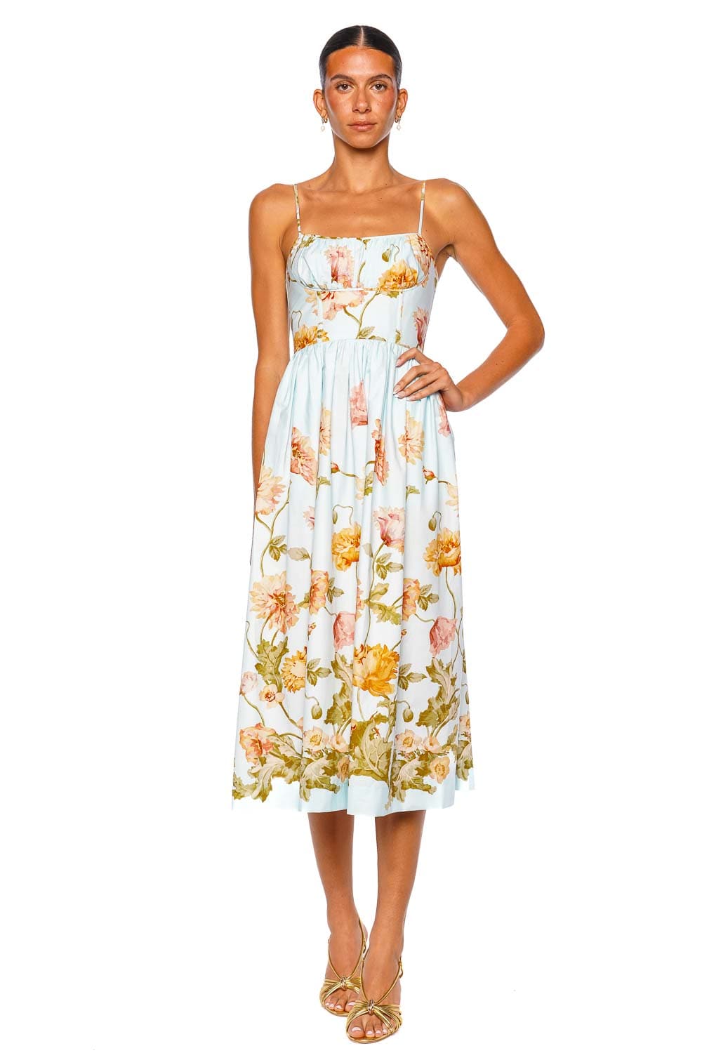 Shiraz Pink Flower Ruffled Midi Dress