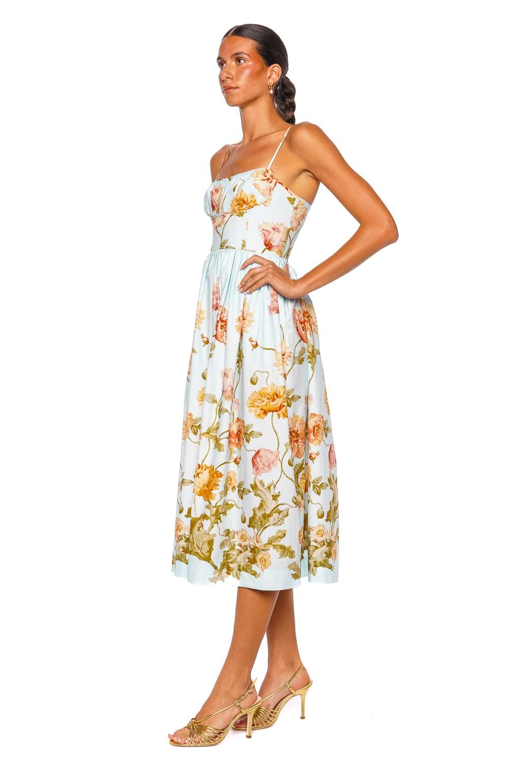Cara Cara Alba Sky Floral Strappy Midi Dress