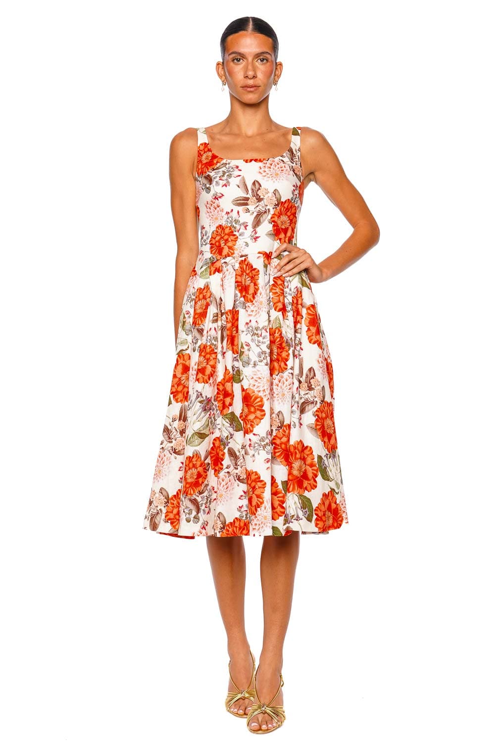 Cara Cara Regio Blossoms Egret Sleeveless Midi Dress