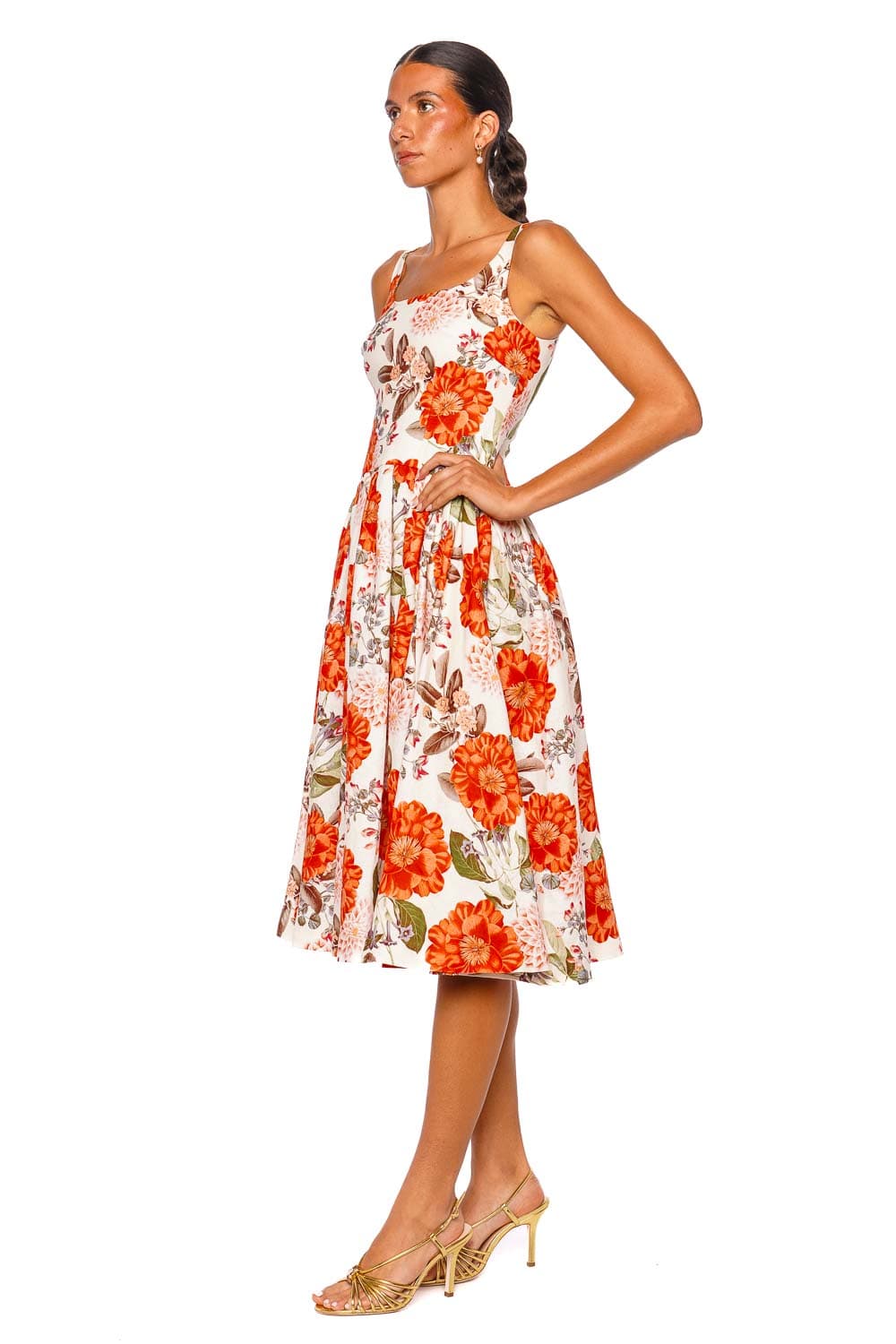 Cara Cara Regio Blossoms Egret Sleeveless Midi Dress