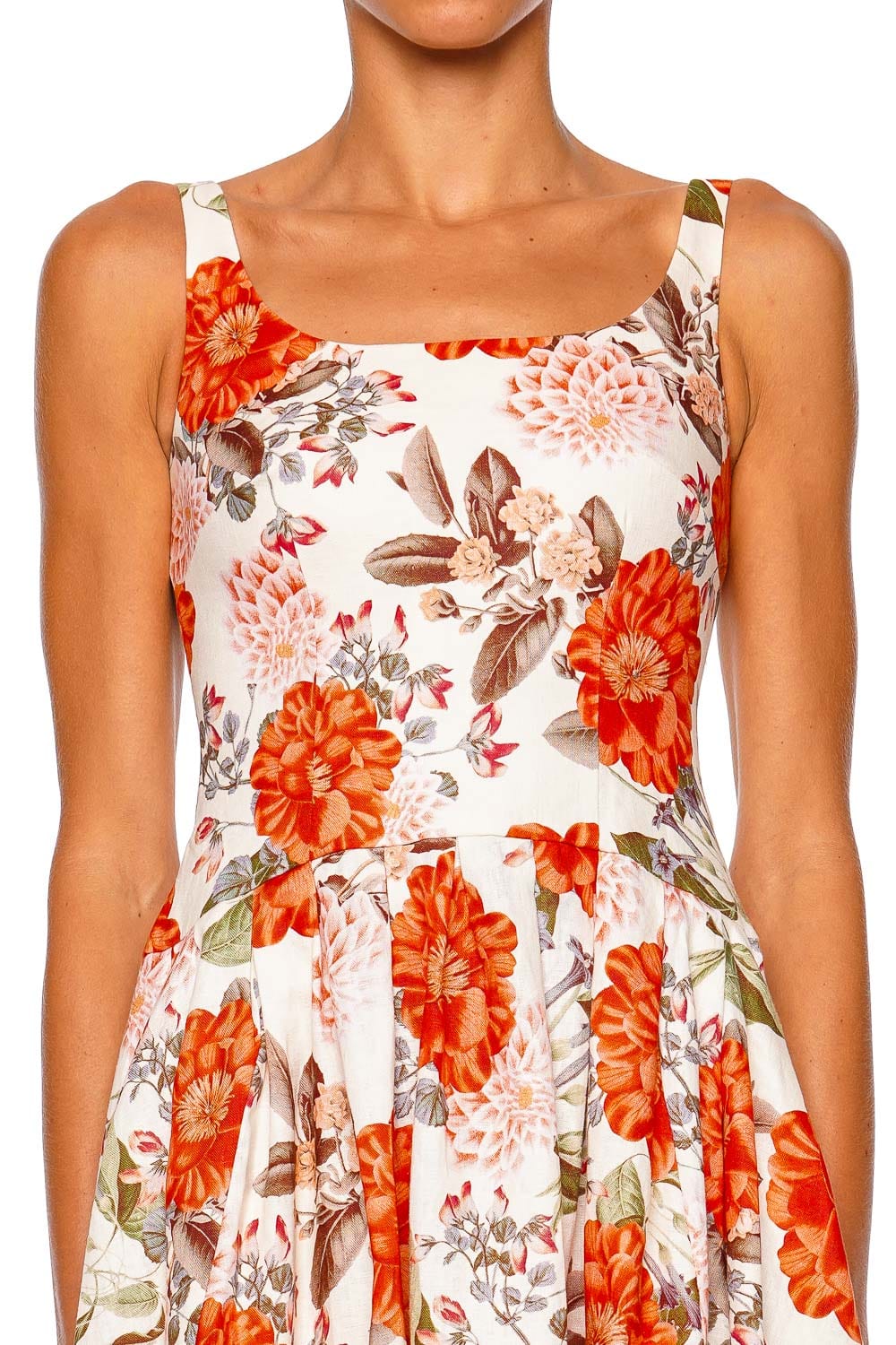 Cara Cara Regio Blossoms Egret Sleeveless Midi Dress