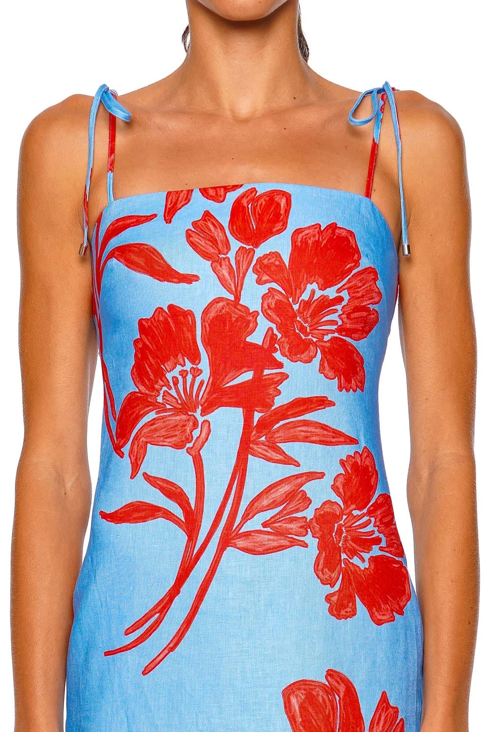 Cara Cara Chelsea Flora Shadow Sky Tie Strap Midi Dress