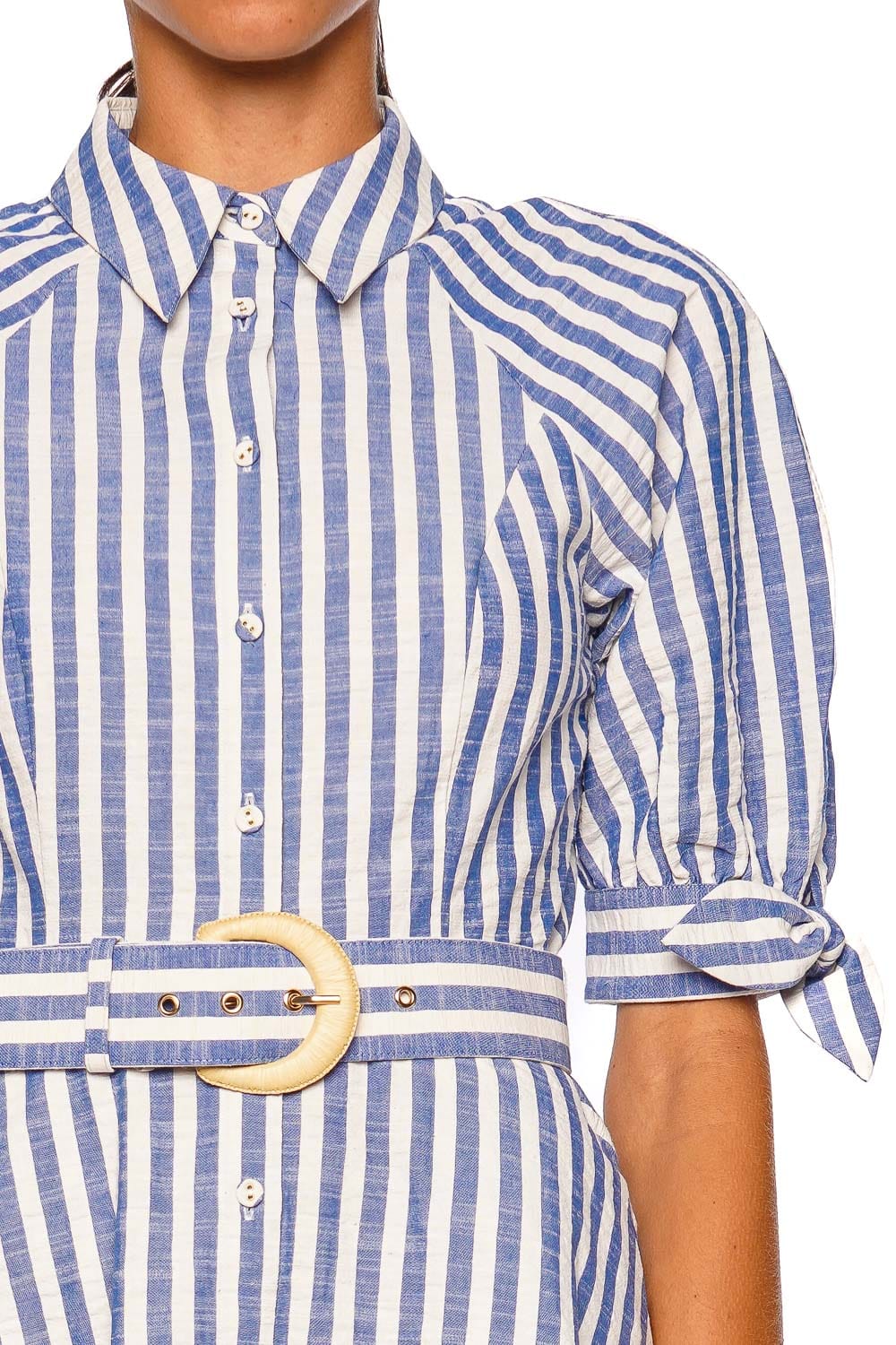 Cara Cara Caro Seersucker Blue Stripe Belted Mini Dress Cara Cara Caro Seersucker Blue Stripe Belted Mini Dress