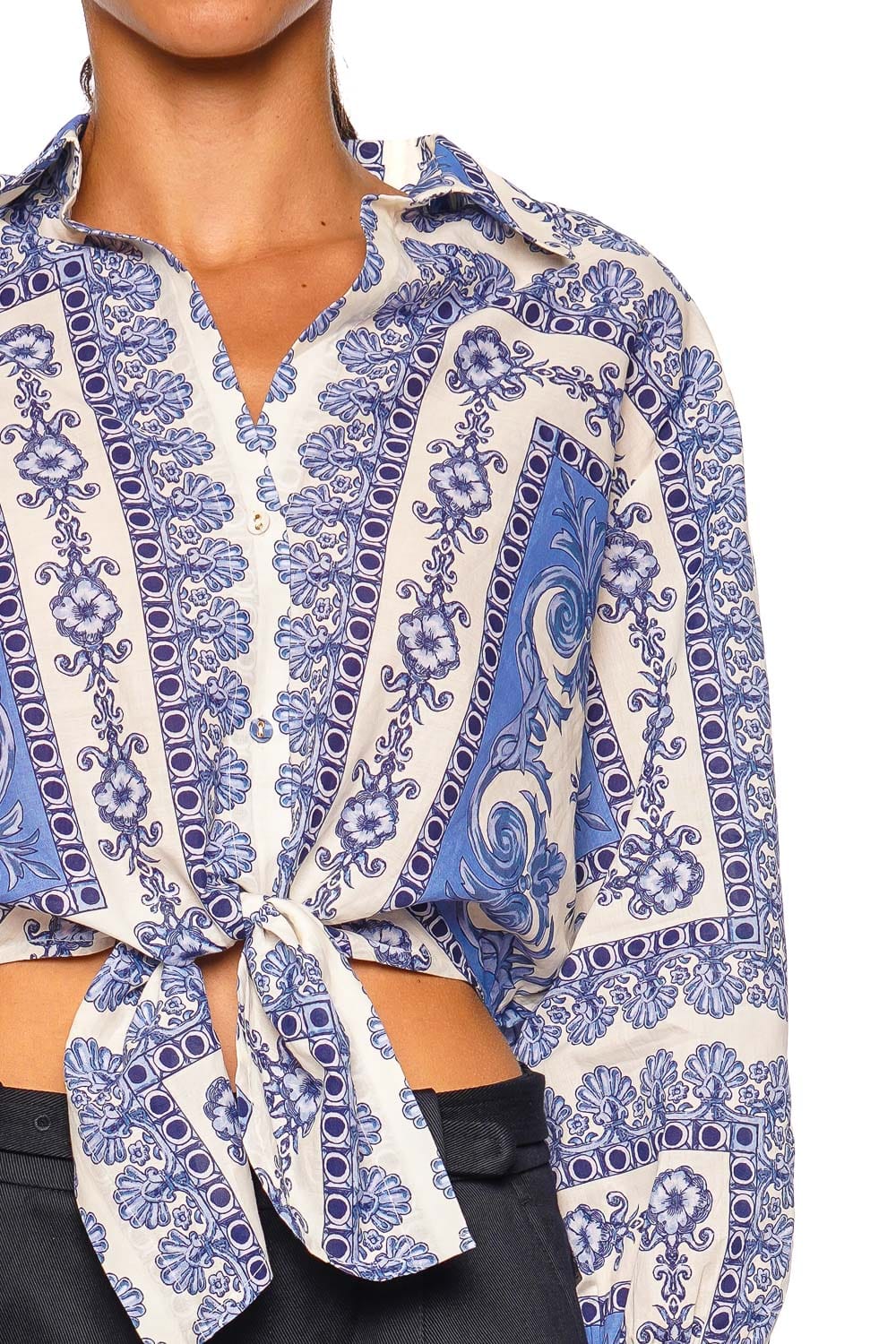 Cara Cara Rumson Sky Long Sleeve Tie Front Top
