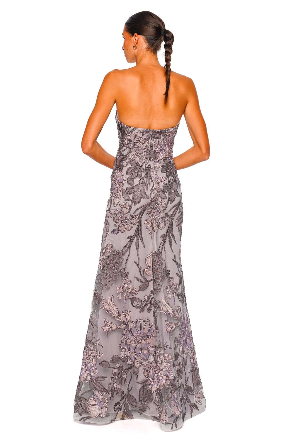 Naeem Khan Metallic Raffia Lilac Silver Strapless Gown