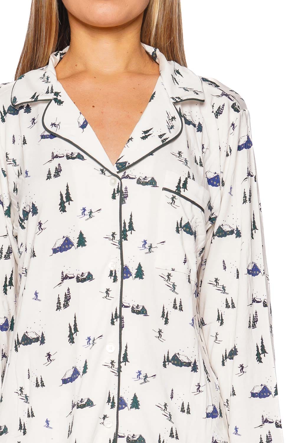 Eberjey Gisele Ivory Pine Printed Long Sleeve PJ Set