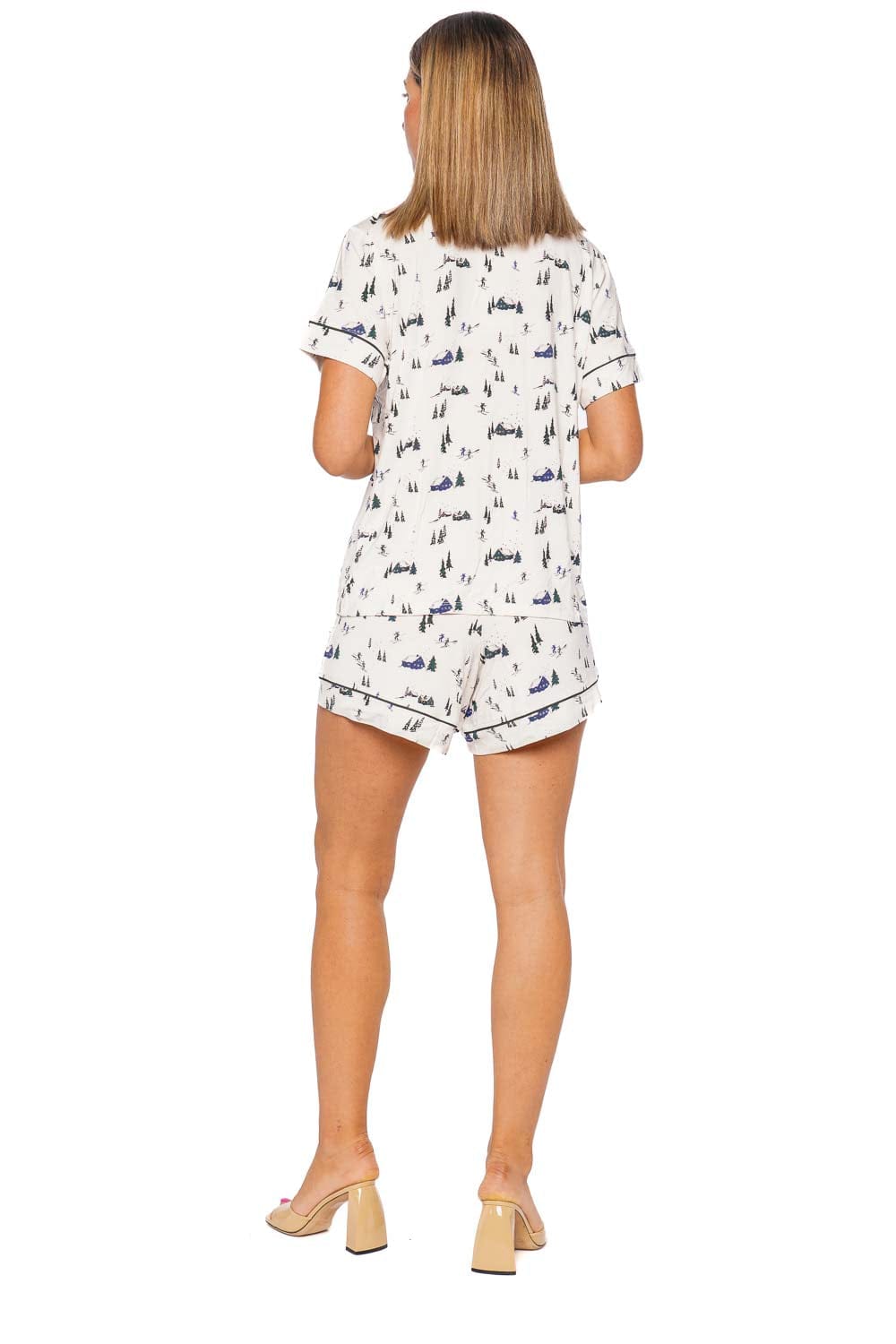 Eberjey Gisele Printed Ivory Pine Short Sleeve Pajama Set