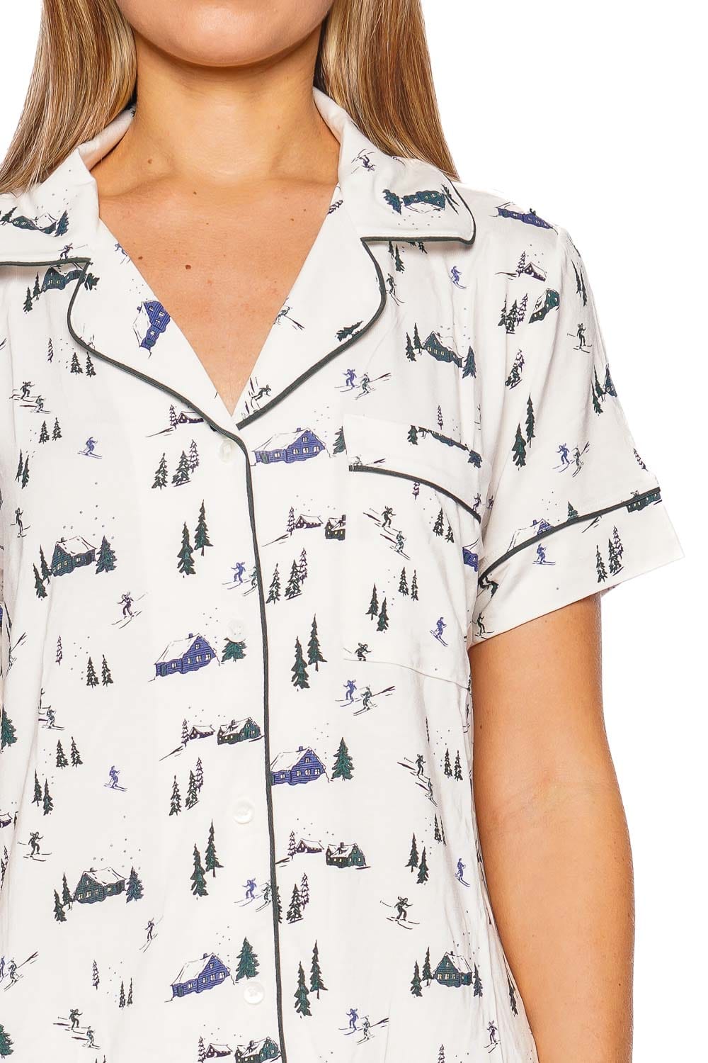 Eberjey Gisele Printed Ivory Pine Short Sleeve Pajama Set